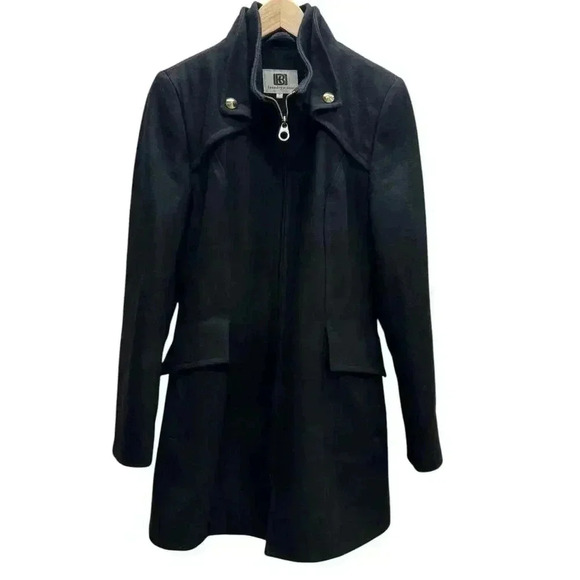 Laundry By Design Wool Front Zip Fit-and-Flare Black Peacoat Gold Hardware Sz S - Picture 6 of 14